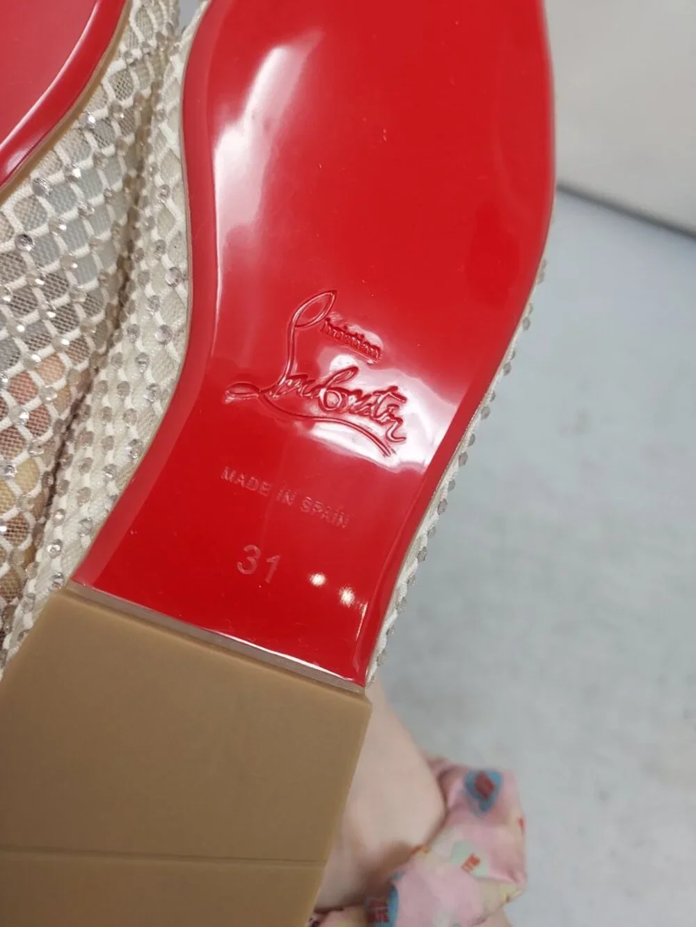 Christian Louboutin Kids Mesh Pink Crystal Baballet Flat Shoe